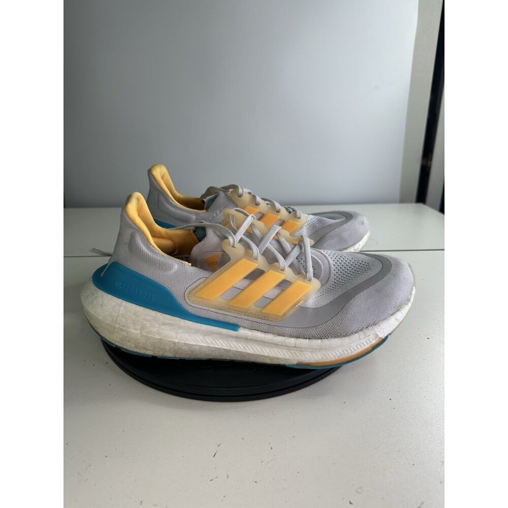NO INSOLES Adidas Ultraboost 21 Men Sz 10.5 White Yellow Teal GX5463 Ocean